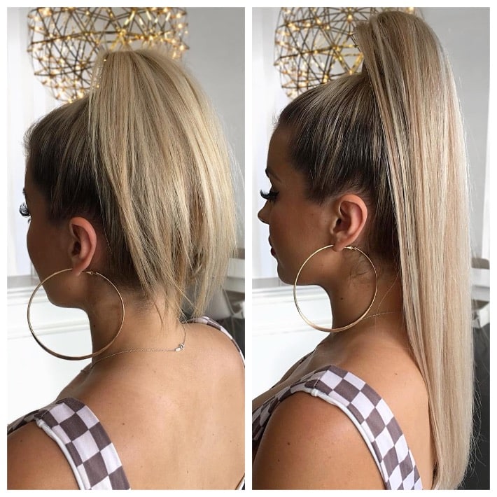 Ponytail Hair Extensions: Everything You Need to Know 3 | Emilly Hadrill: Hair Extensions in Gold Coast, Brisbane, Melbourne & Sydney Clip-in ponytail hair extensions before and after 01
