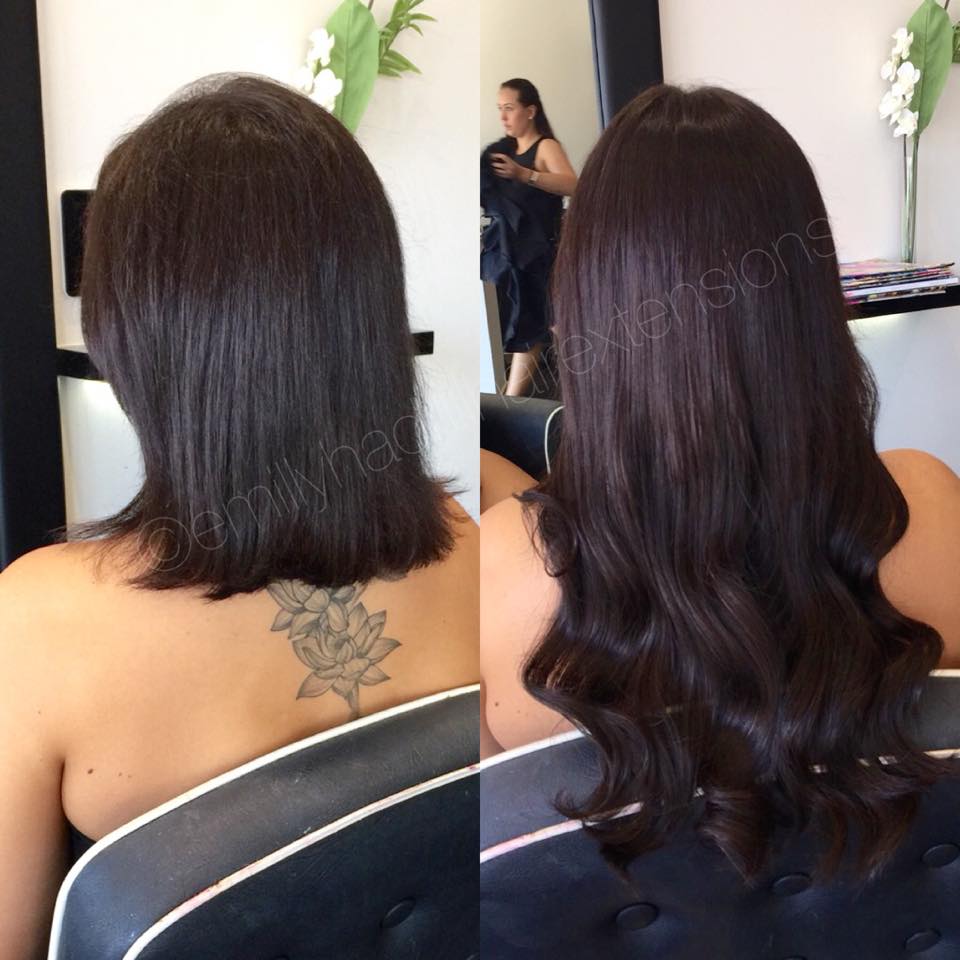 What Are Weft Hair Extensions? 5 | Emilly Hadrill: Hair Extensions in Gold Coast, Brisbane, Melbourne & Sydney weft hair extensions before and after 04, back view, EH Hair Gold Coast, Brisbane, Sydney and Melbourne
